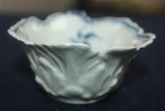 A Worcester leaf moulded butterboat, c.1775, 9cm across